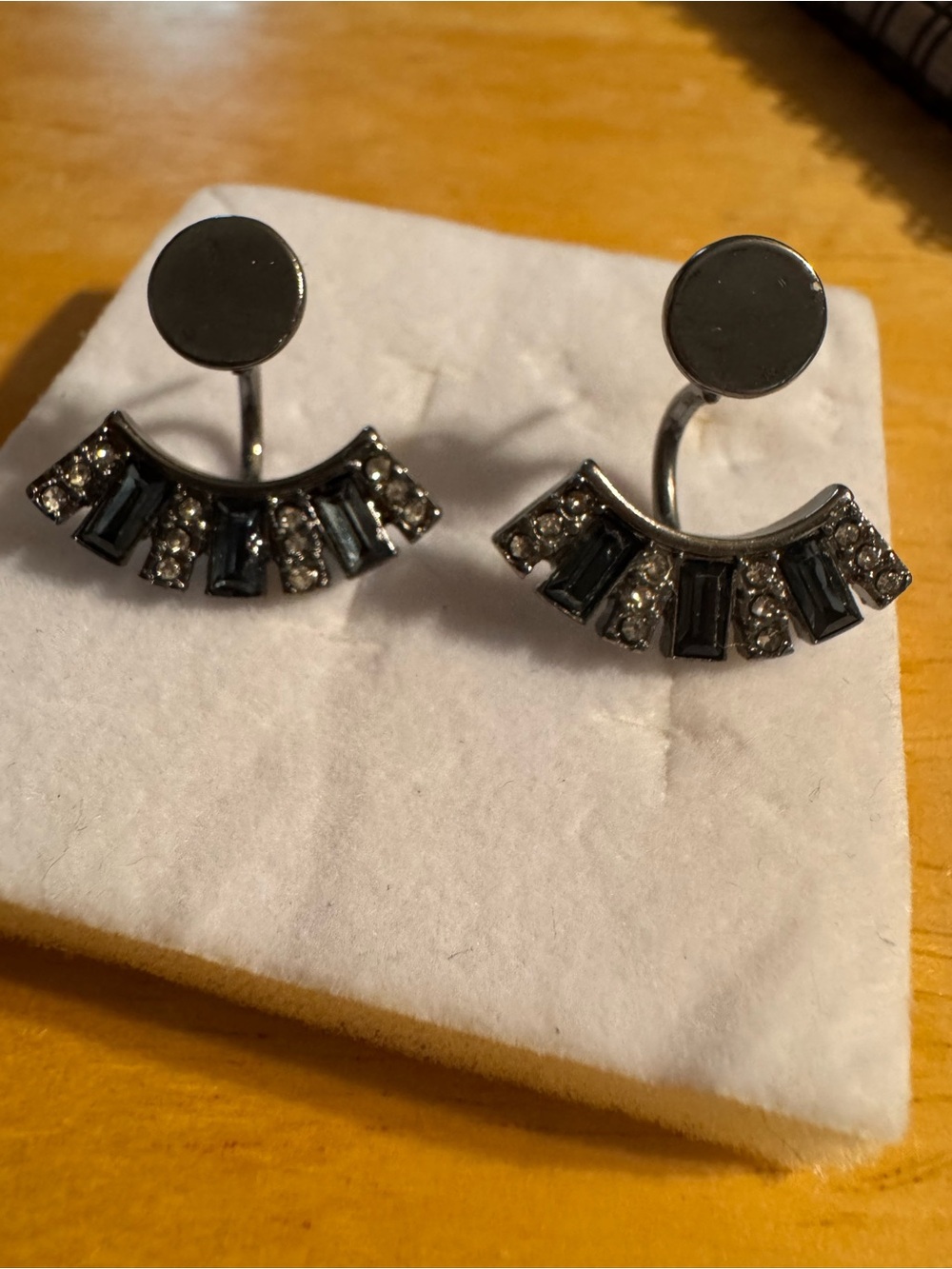 Dark Metal Rhinestone Dark Blue Accent Earrings